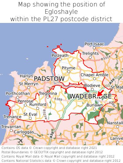 Map showing location of Egloshayle within PL27