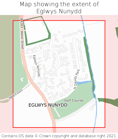 Map showing extent of Eglwys Nunydd as bounding box