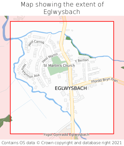 Map showing extent of Eglwysbach as bounding box