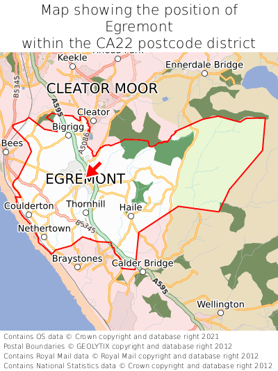 Map showing location of Egremont within CA22