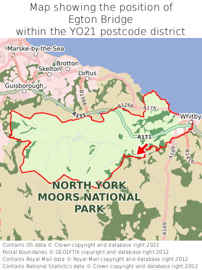 Map showing location of Egton Bridge within YO21