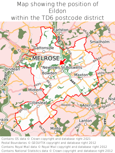 Map showing location of Eildon within TD6