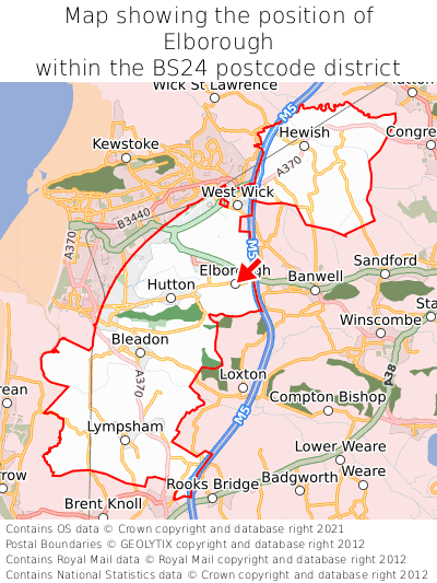 Map showing location of Elborough within BS24