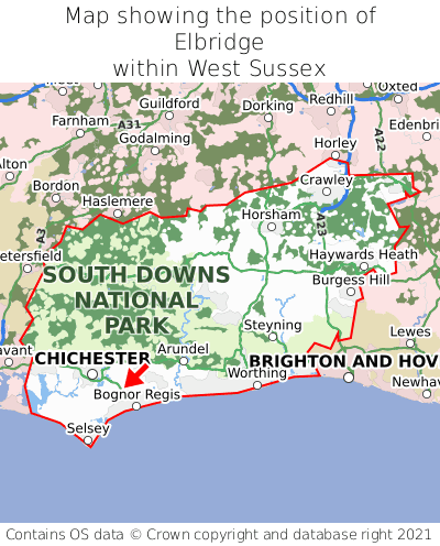 Map showing location of Elbridge within West Sussex