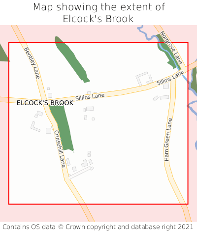Map showing extent of Elcock's Brook as bounding box