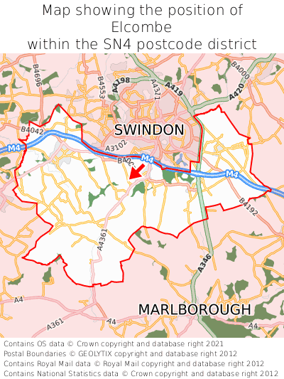 Map showing location of Elcombe within SN4