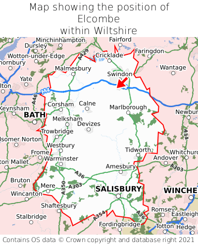 Map showing location of Elcombe within Wiltshire