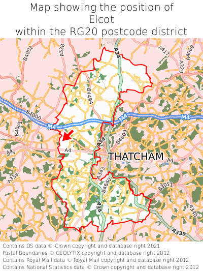 Map showing location of Elcot within RG20