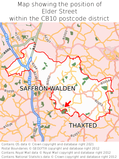 Map showing location of Elder Street within CB10
