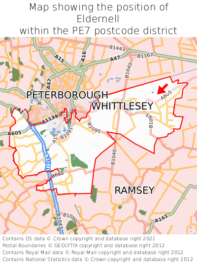 Map showing location of Eldernell within PE7