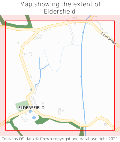 Map showing extent of Eldersfield as bounding box