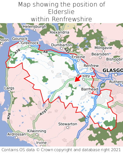 Map showing location of Elderslie within Renfrewshire