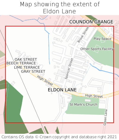Map showing extent of Eldon Lane as bounding box