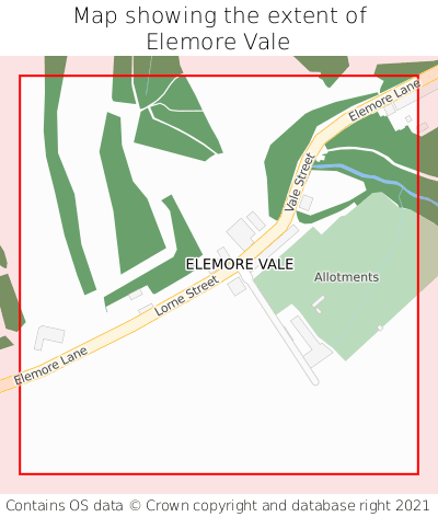 Map showing extent of Elemore Vale as bounding box