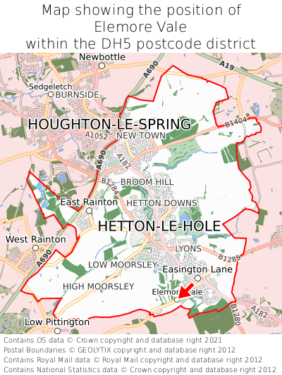 Map showing location of Elemore Vale within DH5