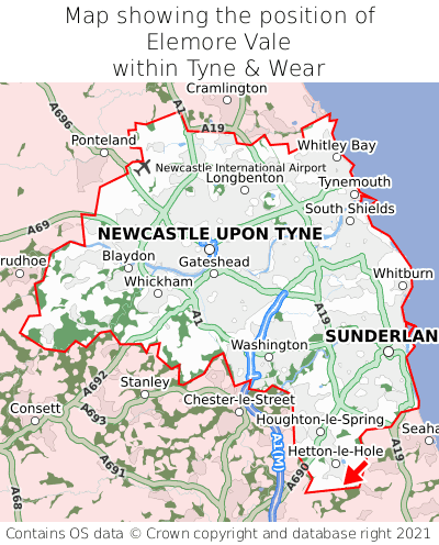 Map showing location of Elemore Vale within Tyne & Wear