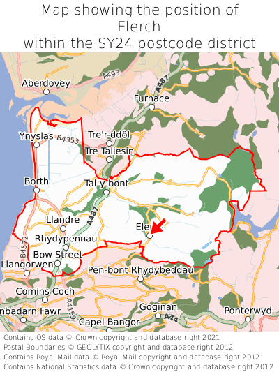 Map showing location of Elerch within SY24