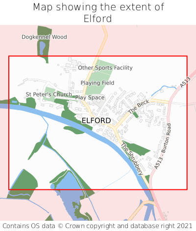 Map showing extent of Elford as bounding box