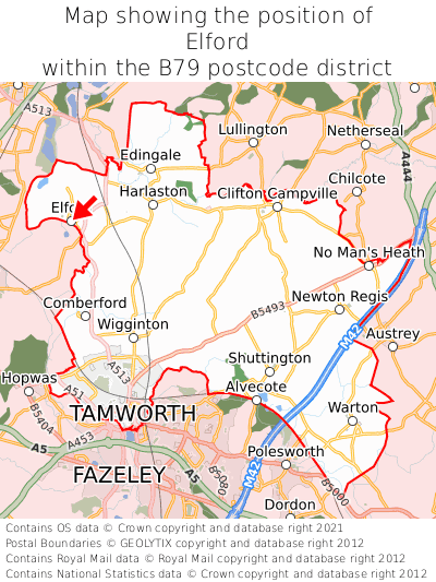Map showing location of Elford within B79