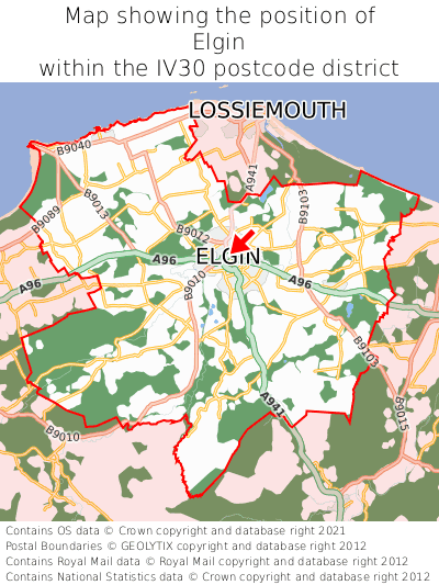 Map showing location of Elgin within IV30