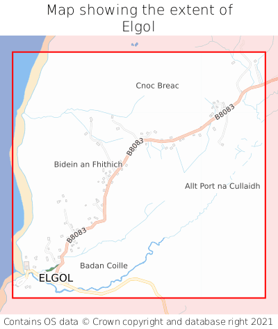 Map showing extent of Elgol as bounding box
