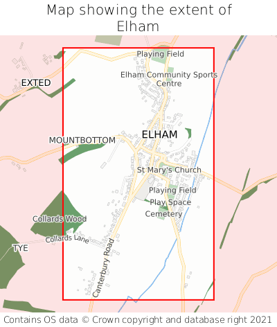 Map showing extent of Elham as bounding box