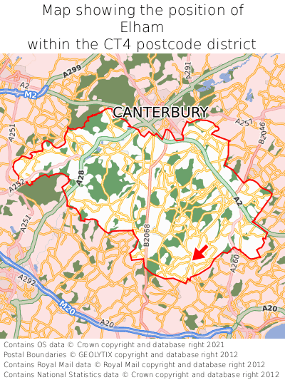 Map showing location of Elham within CT4