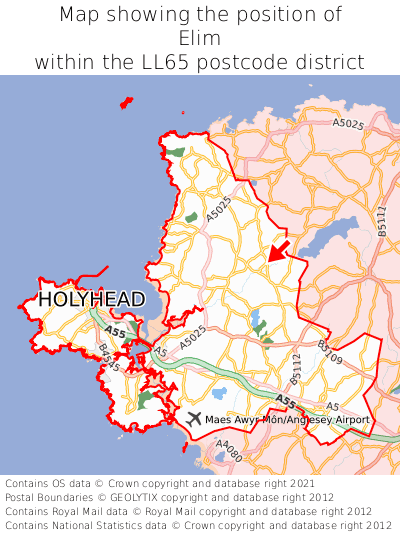 Map showing location of Elim within LL65