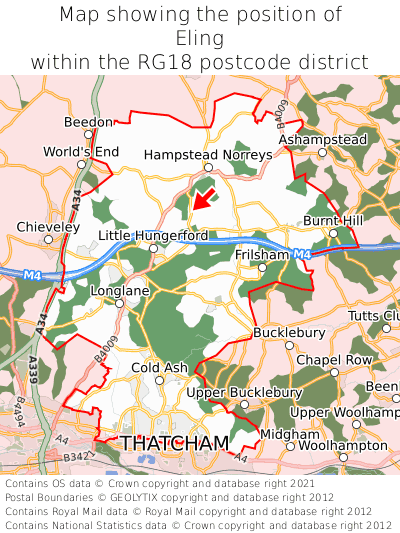 Map showing location of Eling within RG18