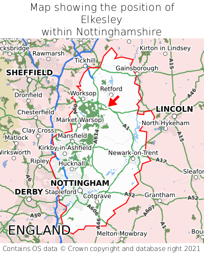 Map showing location of Elkesley within Nottinghamshire