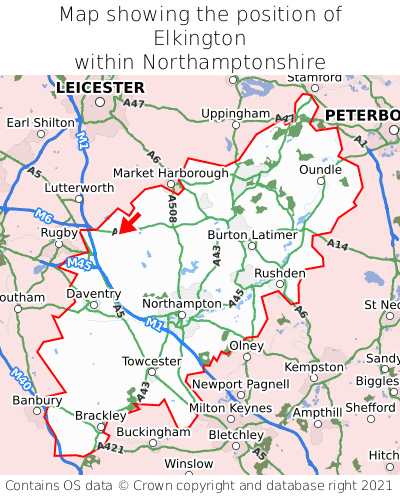 Map showing location of Elkington within Northamptonshire