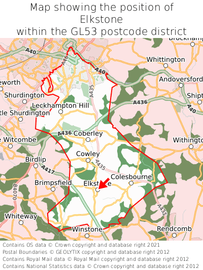 Map showing location of Elkstone within GL53