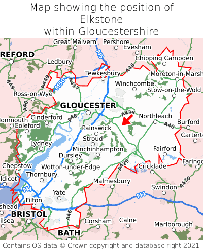 Map showing location of Elkstone within Gloucestershire
