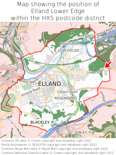 Map showing location of Elland Lower Edge within HX5