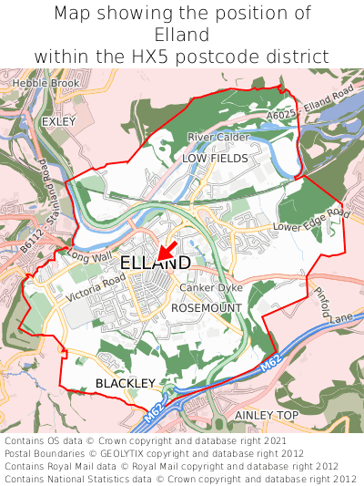 Map showing location of Elland within HX5