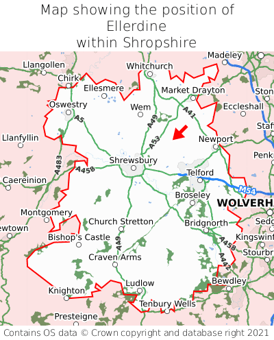 Map showing location of Ellerdine within Shropshire