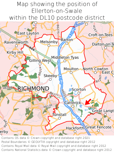 Map showing location of Ellerton-on-Swale within DL10