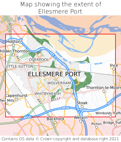 Map showing extent of Ellesmere Port as bounding box