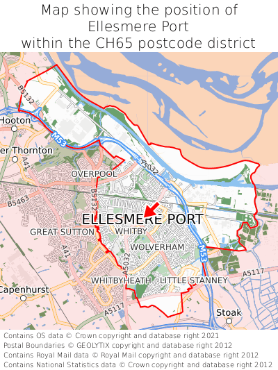 Map showing location of Ellesmere Port within CH65