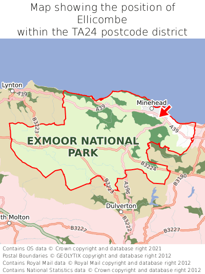 Map showing location of Ellicombe within TA24