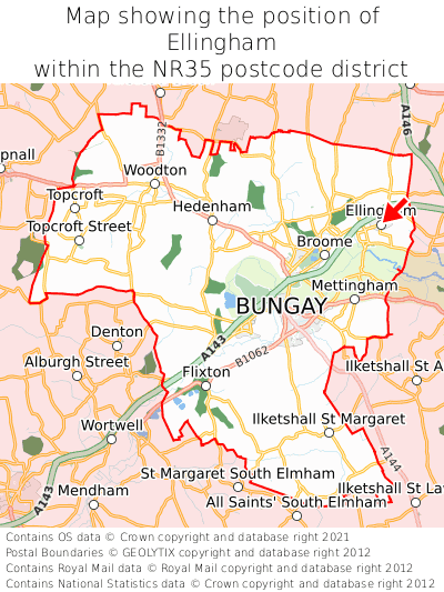 Map showing location of Ellingham within NR35