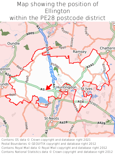 Map showing location of Ellington within PE28