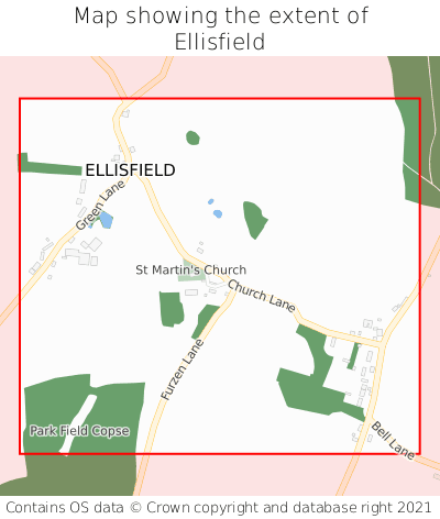Map showing extent of Ellisfield as bounding box