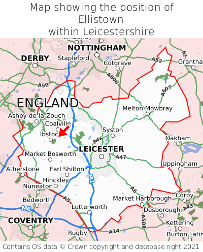 Map showing location of Ellistown within Leicestershire