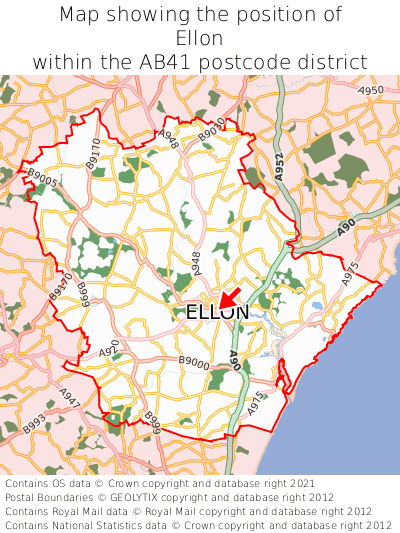 Map showing location of Ellon within AB41
