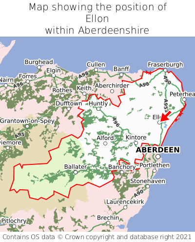 Map showing location of Ellon within Aberdeenshire