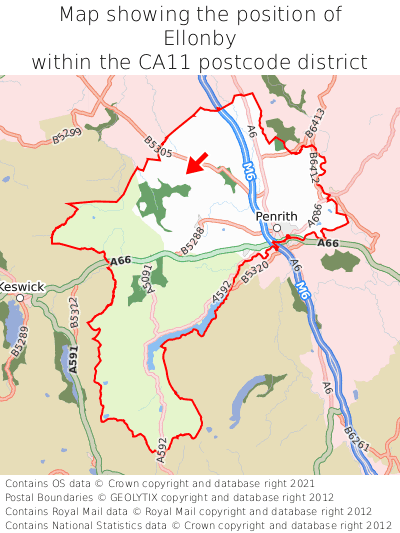 Map showing location of Ellonby within CA11