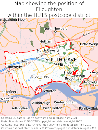 Map showing location of Elloughton within HU15