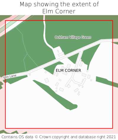 Map showing extent of Elm Corner as bounding box