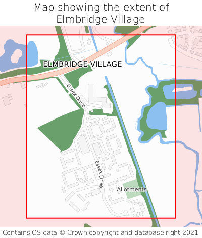 Map showing extent of Elmbridge Village as bounding box